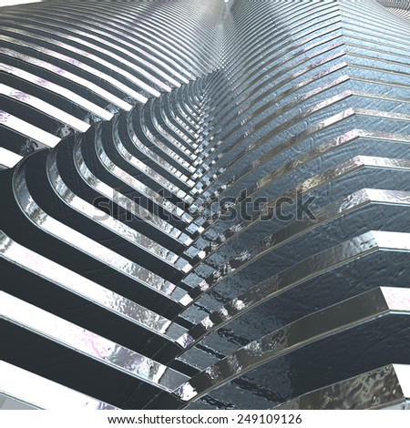 Extreme close up of shiny paper shredder blades crossing over each other