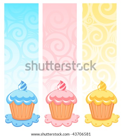 emo cupcakes cartoon. pink cupcakes cartoon. vector