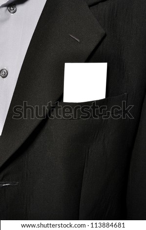 Blank name card in man suit pocket