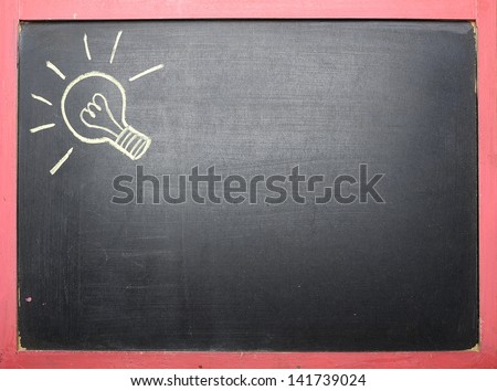 Idea lamp drawing at black chalkboard background