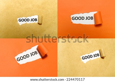 Set of good job text on orange and brown paper