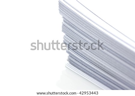 Stacks of white plain paper on white background