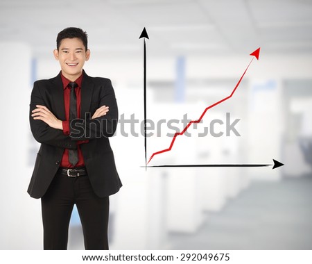 Asian business man happy because increase sales