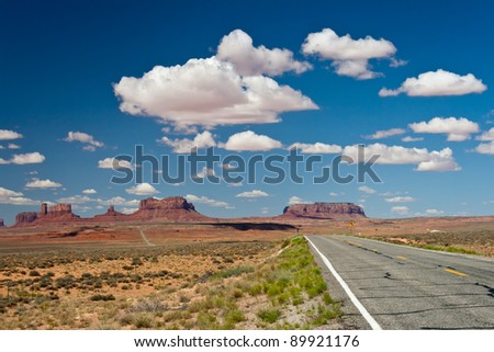 Road to Monument Valley in the sun