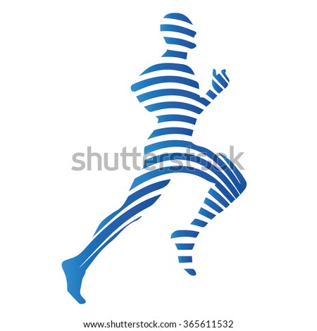 Sports, running man, vector isolated silhouette. Abstract blue logo of runner
