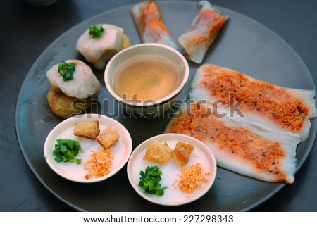 Set of cake in Hue style (middle place in Vietnam), Vietnam cuisine (Banh it, banh nam, banh duc, Hue Cuisine)