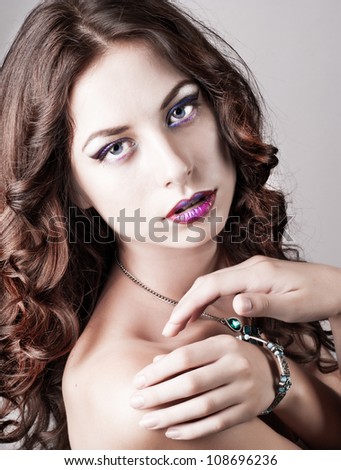 Bright blue eye make-up, beautiful woman portrait, Eyeshadows and lip stick