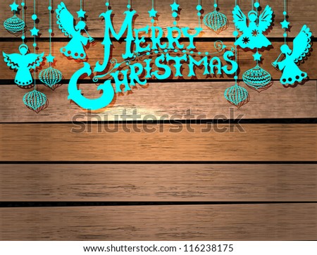 Merry Christmas  card with Angels and decorations in paper cut style with place for text