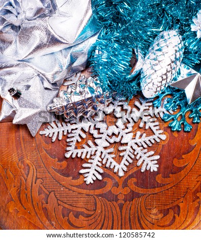 New year wood background with beautiful decorations for holiday design