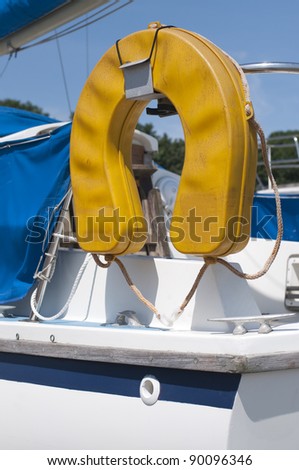 Yacht lifbelt life ring on sailing vessel