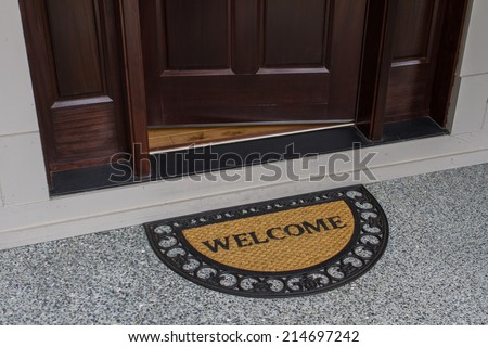Welcome door mat with open door