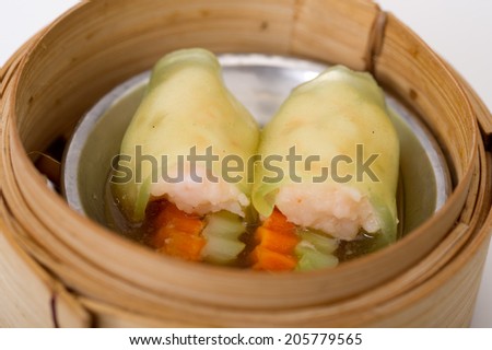 yumcha, dim sum in bamboo steamer, chinese cuisine