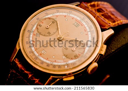 Mens wrist watch on black background,Classic watch on black background