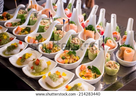 canapes on toothpicks , appetizer, pinchos , spanish food ,delicious finger food,