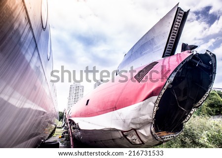 Abandoned Airplane,old crashed plane with cloudy sky,plane wreck tourist attraction,Old plane wreck