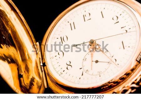 Pocket watch against a calendar concept for planning or scheduling,pocket watch open and closed isolated on black background