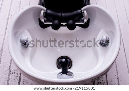 White triple hair washing sink and chair for hairdresser salon