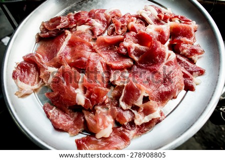 Dried meat ,Top view of jabugo ham slices, closeup view