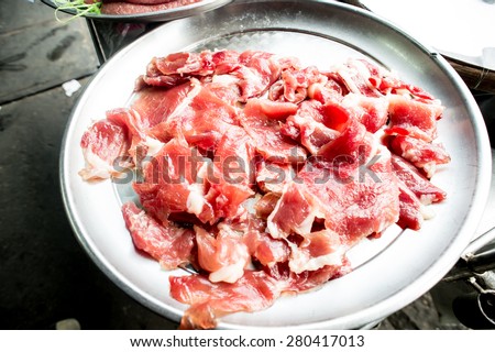 Dried meat ,Top view of jabugo ham slices, closeup view