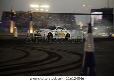 DEAD SEA, JORDAN - OCTOBER 19: Kuwaity Drift Champion Mubarak Al-Rumaidhi performs at Red Bull Car Park Drift Middle east, held in Dead Sea, Jordan 2012 19 OCT