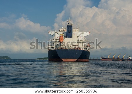 large bulk carrier ships in harbor.