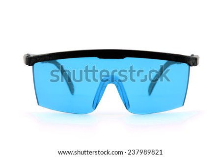 photo blue sky protective spectacles on white background isolated