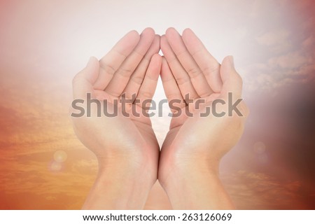 hand reaching on filters sky nature background