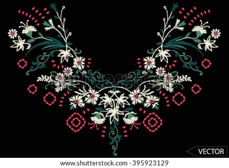 ethnic flowers neck line embroidery graphic designs