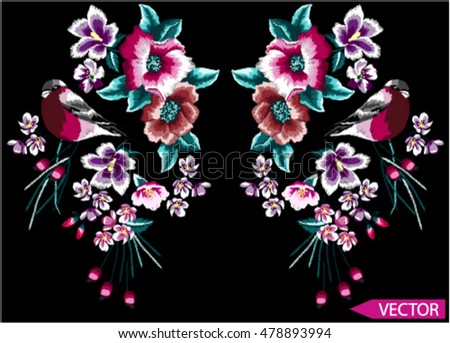 flower neck line embroidery designs vector graphic designs