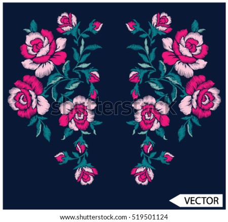 Embroidery ethnic flowers neck line flower design graphics fashion wearing