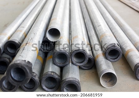 Stock of iron pipes  on construction