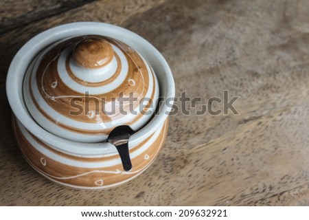 Ceramic bowl, Thai ceramic bowl on wood background.