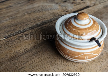 Ceramic bowl, Thai ceramic bowl on wood background.