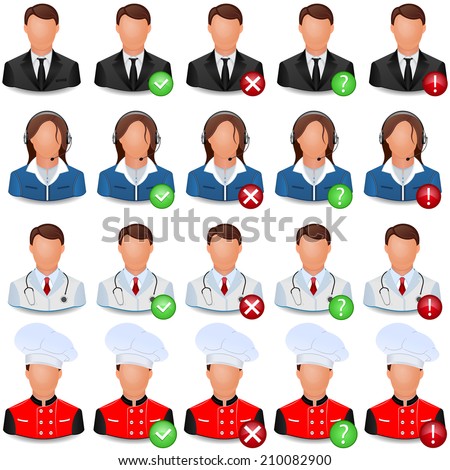 Set of vector icons of people of different professions - doctor, businessman, steering, dispatcher.