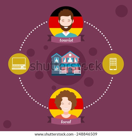 Business concept flat icons of travel, couchsurfing, recreation infographic design elements vector illustration