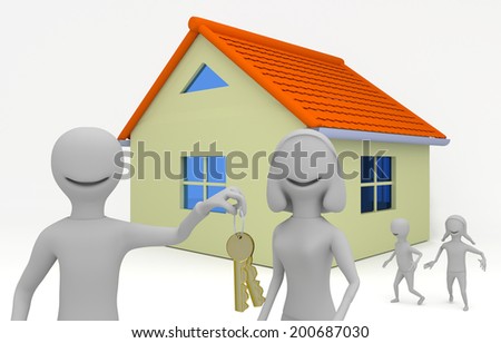 young family moving into a new house - 3D concept model