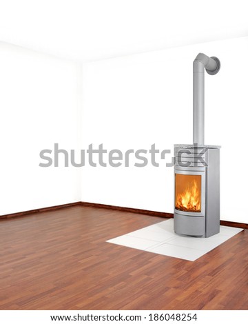Wood fired heater in living room