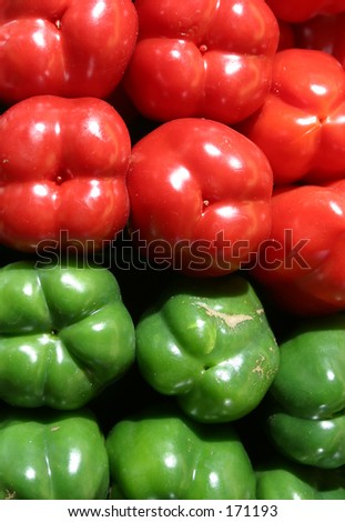 Fresh red and green peppers. Vertical or horizontal orientation
