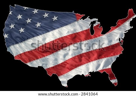 American flag in the shape of a map. Lightly outlined in white for easy separation.