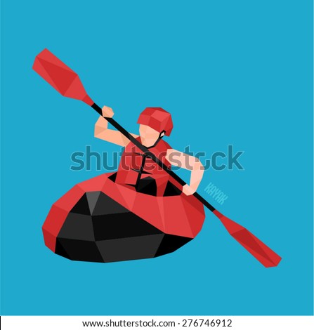 Young practicing water sport called kayak