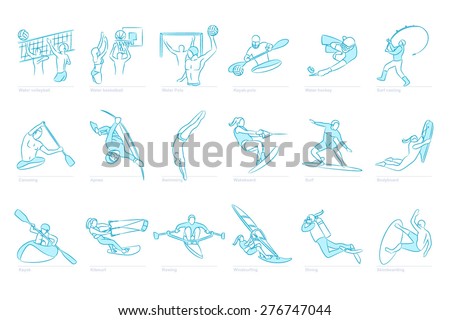 Collection of water sports in drawing