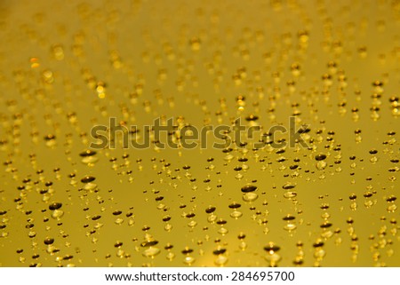 Gold water drops on mirror background
