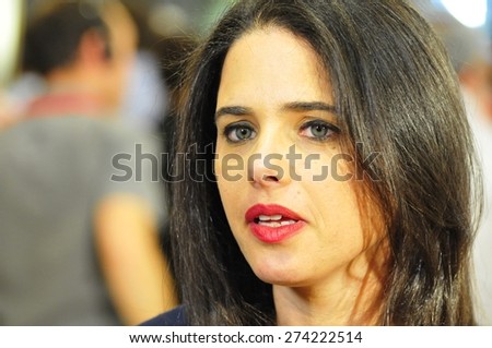 JERUSALEM, ISRAEL - June 10, 2014. Israeli politician Ayelet Shaked (The Jewish Home) commenting to the media during the presidential elections in the Israeli Parliament Knesset.