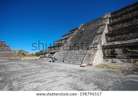 VALLEY OF MEXICO, MEXICO - OCTOBER 15, 2012: The Pyramid of the Moon in Mexico. The Pyramid of the Moon is the second largest pyramid in Teotihuacan