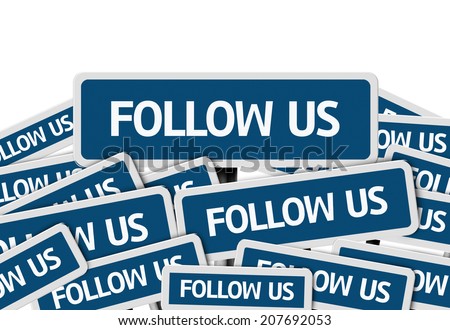 Follow Us written on multiple blue road sign