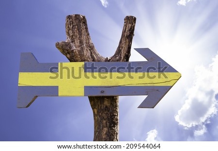 Sweden wooden sign on a beautiful day