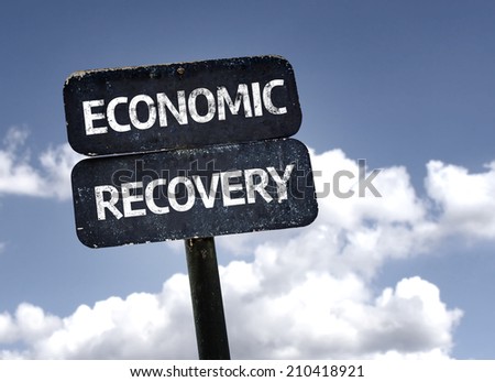 Economic Recovery sign with clouds and sky background