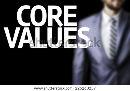 Business man with the text Core Values in a concept image