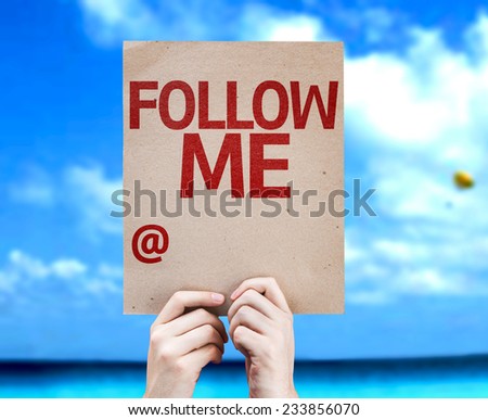 Follow Me with the copy space to put the profile name written on card with a beach on background