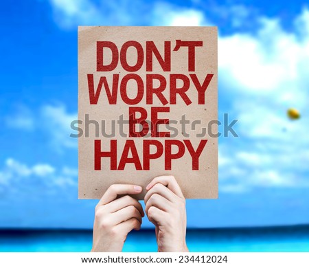 Don\'t Worry Be Happy card with a beach on background